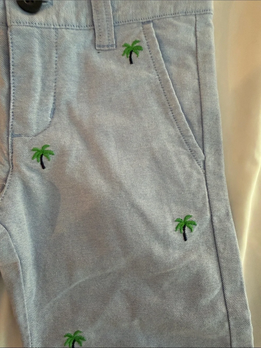 Janie and Jack Light Blue Palm Tree Embroidered Casual Pants